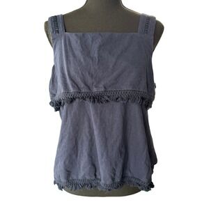 J Crew Navy Blue Fringe Tiered Tank Top Size Large Spring Summer Preppy Office